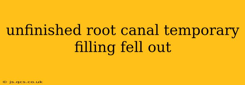 unfinished root canal temporary filling fell out